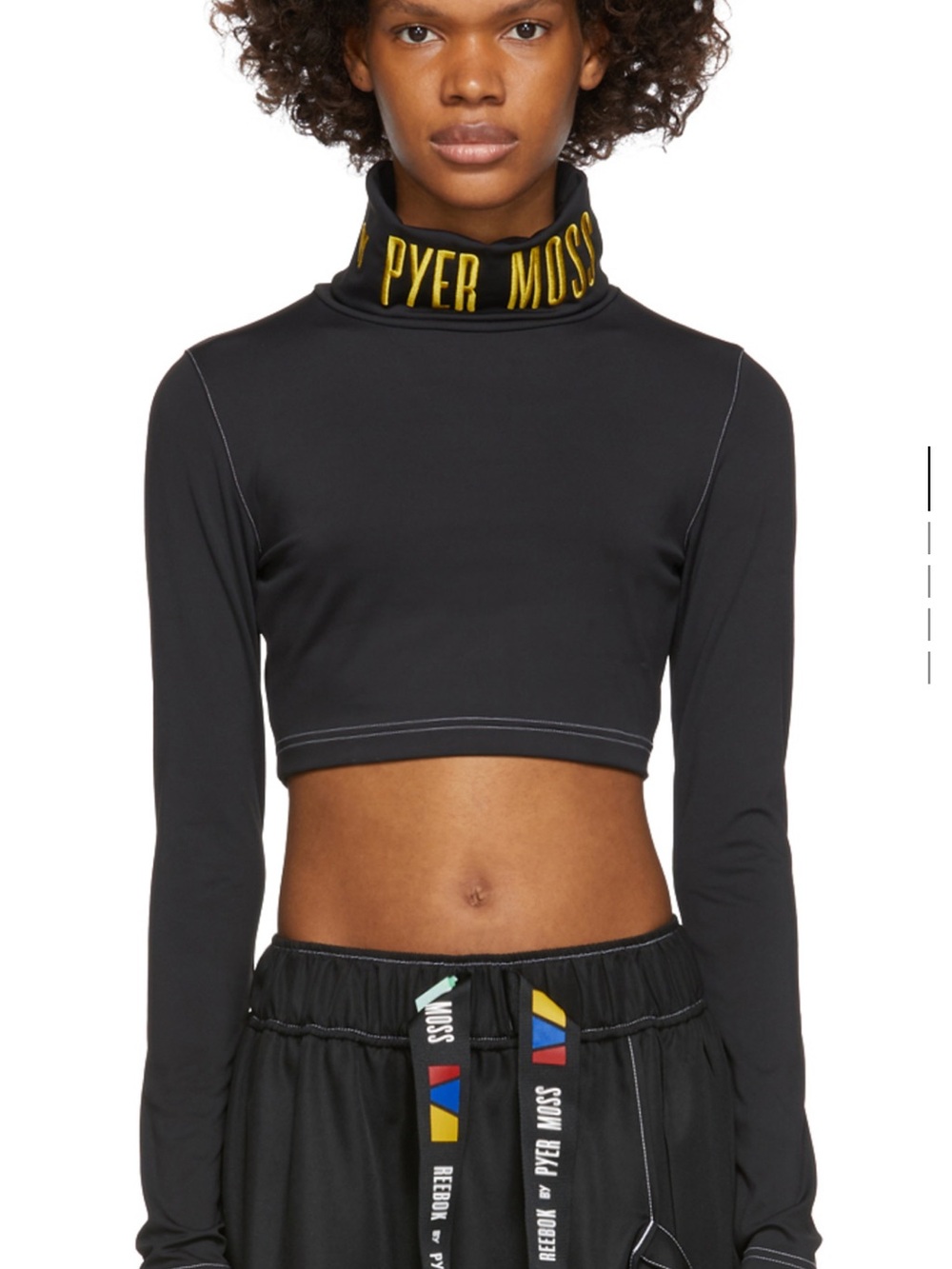 Pyer Moss Black Crop Turtleneck with Yellow Logo